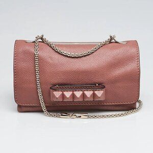 Valentino Brownish Leather Rockstud Va Va Voom Clutch Bag